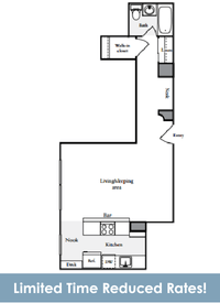 Floor plan for studio, 507 sqft